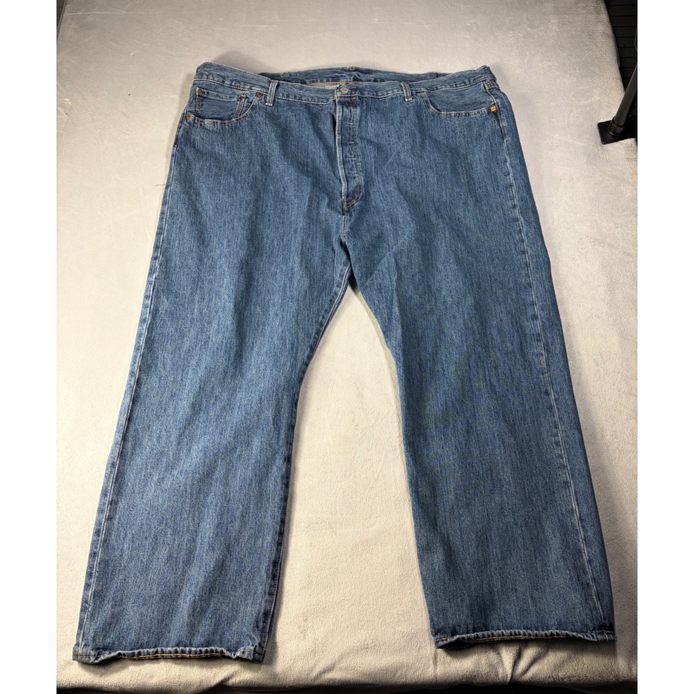 Levis Premium 501 Original Fit Jeans Mens 52x30 Blue Denim Button Fly Straight